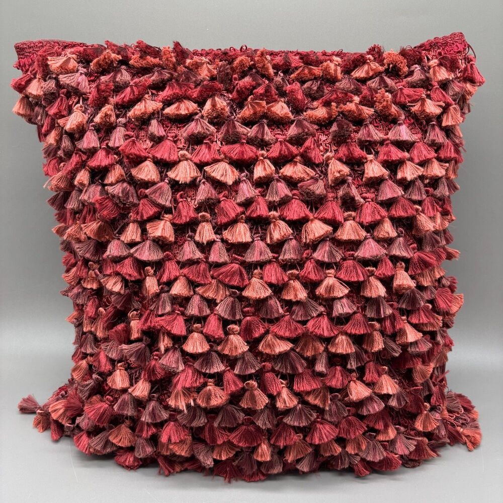 Dransfield & Ross Throw Pillow Plum Burgundy Red Pink Tassel Feather Down Insert